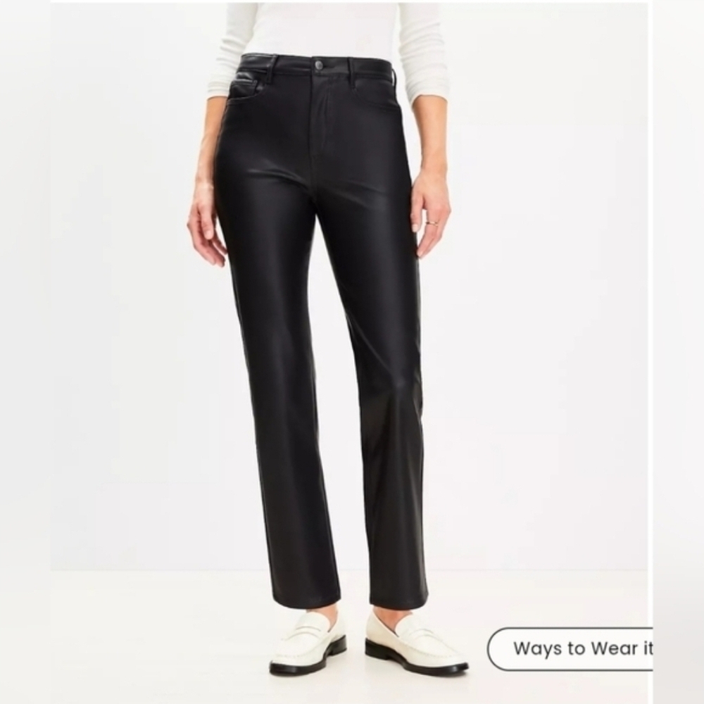 ❤️ NWT! LOFT HIGH RISE STRAIGHT BLACK VEGAN LEATHER PANTS / JEANS 10 (30)